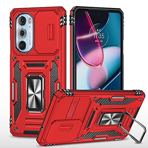 2NSPDRGNI Kameraschutz Hülle kompatibel mit Motorola Moto Edge 30 Pro/Edge + 2022,Schutzhülle Standard Stoßfest Cover 360 Metall Ring Halter Handy Hüllen Case,Rot von 2NSPDRGNI