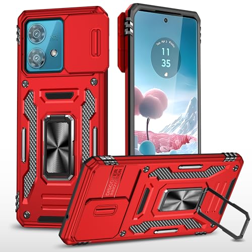 2NSPDRGNI Kameraschutz Hülle kompatibel mit Motorola Moto Edge 40 NEO,Schutzhülle Standard Stoßfest Cover 360 Metall Ring Halter Handy Hüllen Case,Rot 2NSPDRGNI Kameraschutz Hülle kompatibel mit Motorola Moto Edge 40 NEO,Schutzhülle Standard Stoßfest Cover 360 Metall Ring Halter Handy Hüllen Case,Rot von 2NSPDRGNI