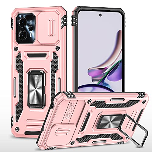 2NSPDRGNI Kameraschutz Hülle kompatibel mit Motorola Moto G13,Schutzhülle Standard Stoßfest Cover 360 Metall Ring Halter Handy Hüllen Case,Roségold von 2NSPDRGNI