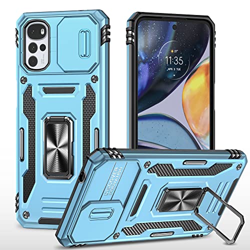 2NSPDRGNI Kameraschutz Hülle kompatibel mit Motorola Moto G22,Schutzhülle Standard Stoßfest Cover 360 Metall Ring Halter Handy Hüllen Case,Himmel blau von 2NSPDRGNI