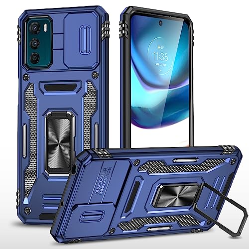 2NSPDRGNI Kameraschutz Hülle kompatibel mit Motorola Moto G42,Schutzhülle Standard Stoßfest Cover 360 Metall Ring Halter Handy Hüllen Case,Blau von 2NSPDRGNI