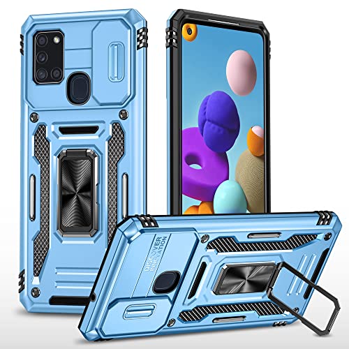 2NSPDRGNI Kameraschutz Hülle kompatibel mit Samsung Galaxy A21S,Schutzhülle Standard Stoßfest Cover 360 Metall Ring Halter Handy Hüllen Case,Himmel blau von 2NSPDRGNI