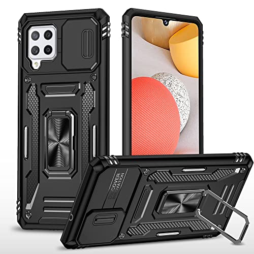 2NSPDRGNI Kameraschutz Hülle kompatibel mit Samsung Galaxy A42 5G/M42 5G,Schutzhülle Standard Stoßfest Cover 360 Metall Ring Halter Handy Hüllen Case,Schwarz von 2NSPDRGNI