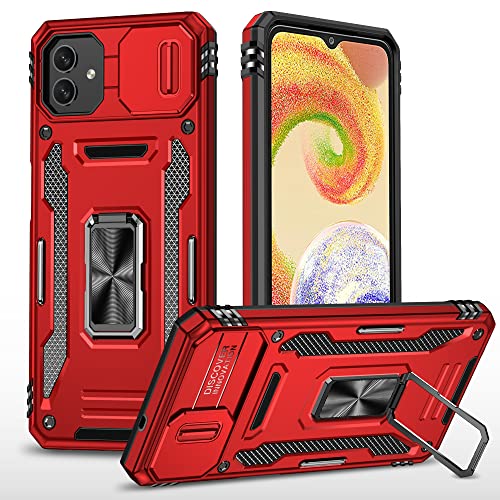 2NSPDRGNI Kameraschutz Hülle kompatibel mit Samsung Galaxy M13 5G/A04,Schutzhülle Standard Stoßfest Cover 360 Metall Ring Halter Handy Hüllen Case,Rot von 2NSPDRGNI