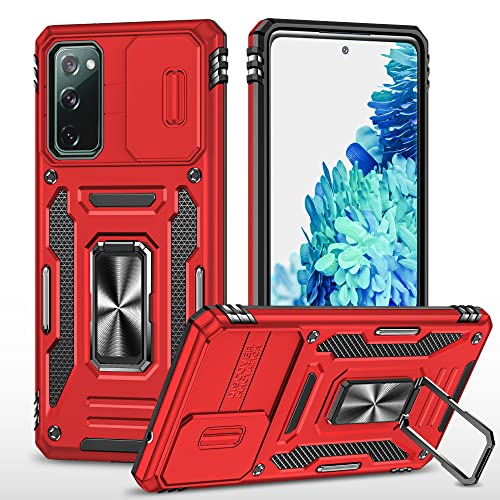 2NSPDRGNI Kameraschutz Hülle kompatibel mit Samsung Galaxy M52 5G,Schutzhülle Standard Stoßfest Cover 360 Metall Ring Halter Handy Hüllen Case,Rot von 2NSPDRGNI