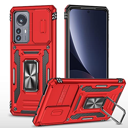 2NSPDRGNI Kameraschutz Hülle kompatibel mit Xiaomi Mi 12,Schutzhülle Standard Stoßfest Cover 360 Metall Ring Halter Handy Hüllen Case,Rot von 2NSPDRGNI