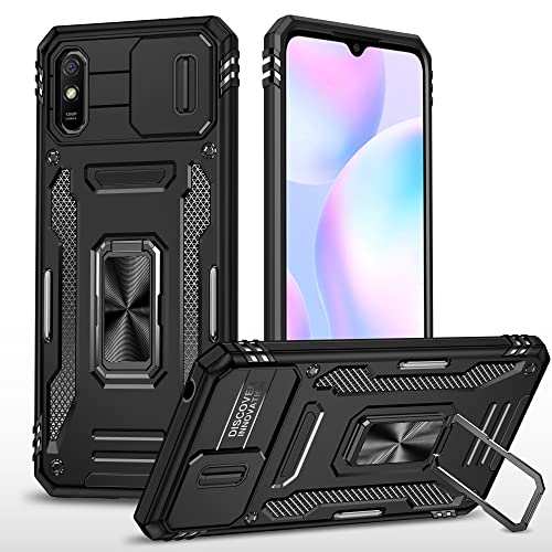 2NSPDRGNI Kameraschutz Hülle kompatibel mit Xiaomi Redmi 9A,Schutzhülle Standard Stoßfest Cover 360 Metall Ring Halter Handy Hüllen Case,Schwarz von 2NSPDRGNI