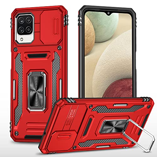 Kameraschutz Hülle kompatibel mit Samsung Galaxy A12 4G/5G/M12/F12,Schutzhülle Standard Stoßfest Cover 360 Metall Ring Halter Handy Hüllen Case,Rot von 2NSPDRGNI