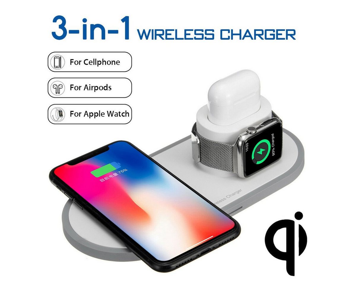 2Pace Smartphone-Dockingstation 2Pace® 3 in 1 QI Charger 10W Ladegerät Ladestation für Apple Watch, Airpods Anschluss,Apple Watch Anschluss von 2Pace