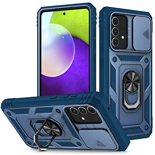 2ndSpring Kameraschutz Hülle kompatibel mit Samsung Galaxy A51, Hybrid Schutzhülle Standard Stoßfest Case 360 Metall Ring Halter Handy Hüllen Cover,Blau von 2ndSpring