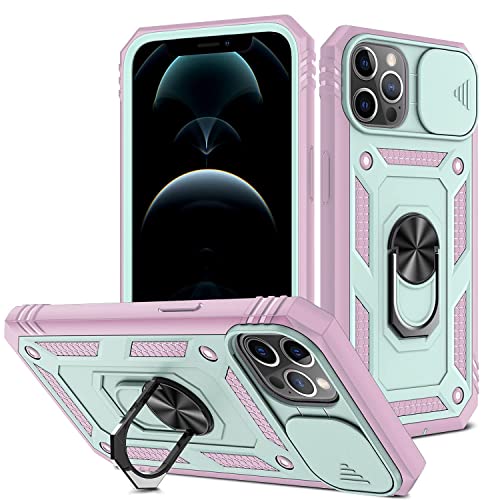 2ndSpring Schutzhülle für iPhone 12/12 Pro 6.1, Kameraschutz aus hartem PC, stoßfest, stoßfest, Grün Pink von 2ndSpring