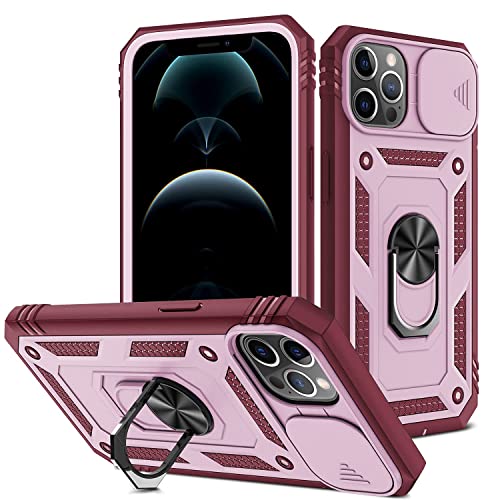 2ndSpring Schutzhülle für iPhone 12/12 Pro 6.1, Kameraschutz aus hartem PC, stoßfest, stoßfest, Pink Rot von 2ndSpring