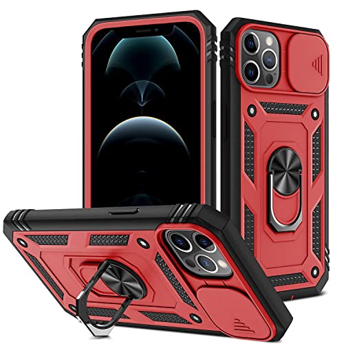 2ndSpring Schutzhülle für iPhone 12 Pro Max 6,7, Kameraschutz aus hartem PC, stoßfest, stoßfest, Rot/Schwarz von 2ndSpring