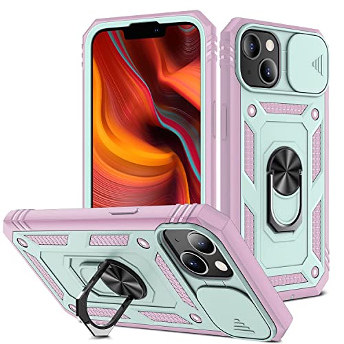 2ndSpring Schutzhülle für iPhone 13 Mini 5.4, Kameraschutz aus hartem PC, stoßfest, stoßfest, Grün Pink von 2ndSpring
