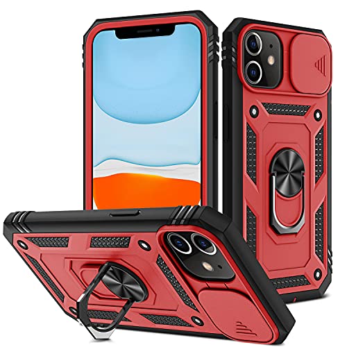 2ndSpring Schutzhülle kompatibel mit iPhone 11 6.1, Kameraschutz aus hartem PC, stoßfest, stoßfest, Rot/Schwarz von 2ndSpring