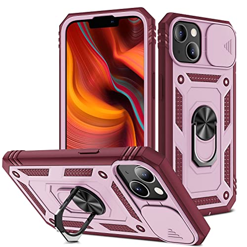 2ndSpring Schutzhülle kompatibel mit iPhone 13 6.1, Kameraschutz aus hartem PC, stoßfest, stoßfest, Pink Rot von 2ndSpring
