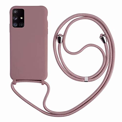 2ndSpring Schutzhülle mit Halskette, kompatibel mit Samsung Galaxy A51 4G, Umhängeband aus Seil, Anhänger, Schutzhülle, weiches Silikon, Roségold von 2ndSpring