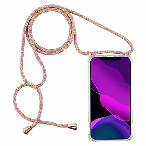 2ndSpring Schutzhülle mit Halskette, kompatibel mit Samsung Galaxy A70/A70S, Umhängeband aus Seil, Anhänger, Regenbogen, Gelb von 2ndSpring