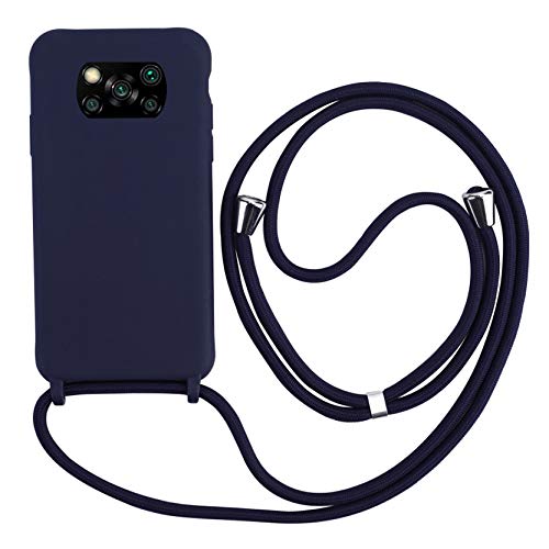 2ndSpring Schutzhülle mit Halskette, kompatibel mit Xiaomi Mi Poco X3 NFC, Umhängeband aus Seil, Anhänger, Schutzhülle, weiches Silikon, Blau von 2ndSpring