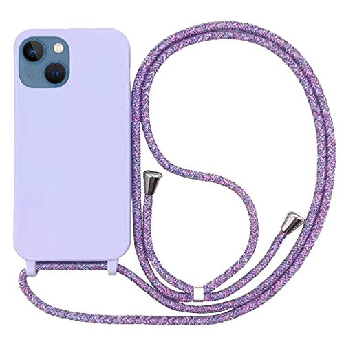 2ndSpring Schutzhülle mit Halskette, kompatibel mit iPhone 13, Umhängeband aus Seil, Anhänger, Schutzhülle, weiches Silikon, Violett von 2ndSpring