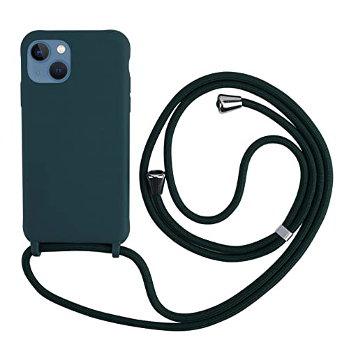2ndSpring Schutzhülle mit Halskette, kompatibel mit iPhone 13 Mini, Umhängeband aus Seil, Anhänger, Schutzhülle, weiches Silikon, Dunkelgrün von 2ndSpring