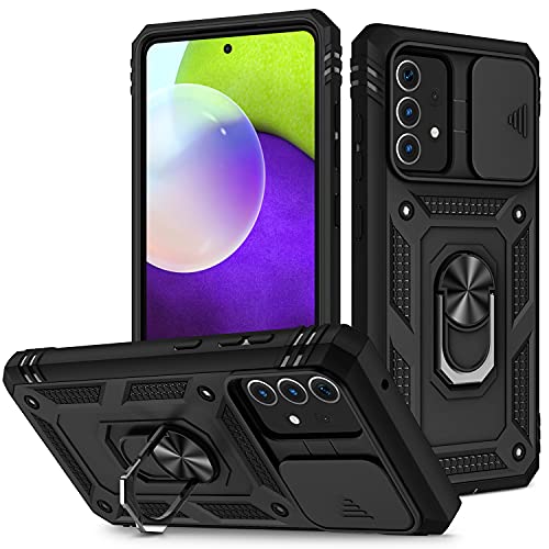 Kameraschutz Hülle kompatibel mit Samsung Galaxy A52 4G/5G / A52S 5G, Hybrid Schutzhülle Standard Stoßfest Case 360 Metall Ring Halter Handy Hüllen Cover,Schwarz von 2ndSpring