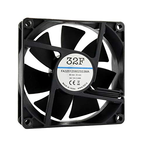 IANPAV Lüfter 80mm 80x80x25 32F 2500RPM 12V 0,08A DC Air Fan 8cm 80mm 3 Drähte 3 Pin mit Tachymeter-Sensor Kühlung 80 x 80 x 25 von IANPAV