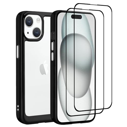 32nd Acryl-Rückseite für iPhone 15 (6.1") mit 2 Displayschutzfolien aus gehärtetem Glas, schlanke und langlebige Schutzhülle Case Cover - Schwarz von 32nd