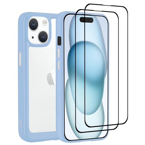 32nd Acryl-Rückseite für iPhone 15 Plus (6.7") mit 2 Displayschutzfolien aus gehärtetem Glas, schlanke und langlebige Schutzhülle Case Cover - Hellblau von 32nd