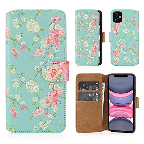 32nd Blumen Series 2.0 - PU Leder-Mappen-Hülle Case Cover für Apple iPhone 11 (6.1"), Blumendesign hüllen Entwurf gemacht Mit Kartensteckplatz und Magnetverschluss - Frühlings-Blau von 32nd