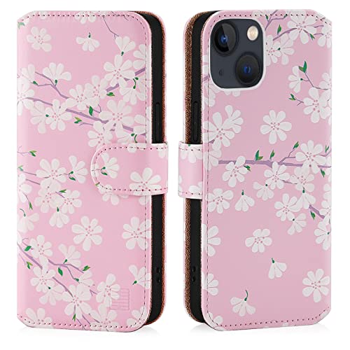 32nd Blumen Series 2.0 - PU Leder-Mappen-Hülle Case Cover für Apple iPhone 13 Mini (5.4"), Blumendesign hüllen Entwurf gemacht Mit Kartensteckplatz und Magnetverschluss - Kirschblüte von 32nd