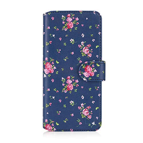 32nd Blumen Series 2.0 - PU Leder-Mappen-Hülle Case Cover für Motorola Moto G Pro (2020), Blumendesign hüllen Entwurf gemacht Mit Kartensteckplatz und Magnetverschluss - Weinlese-Rosen-Indigo von 32nd