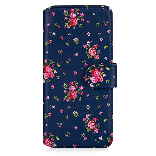 32nd Blumen Series 2.0 - PU Leder-Mappen-Hülle Case Cover für Motorola Moto G100, Blumendesign hüllen Entwurf gemacht Mit Kartensteckplatz und Magnetverschluss - Weinlese-Rosen-Indigo von 32nd