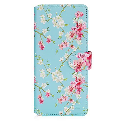 32nd Blumen Series 2.0 - PU Leder-Mappen-Hülle Case Cover für Motorola Moto G22, Blumendesign hüllen Entwurf gemacht Mit Kartensteckplatz und Magnetverschluss - Frühlings-Blau von 32nd