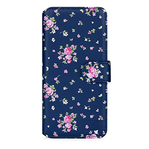 32nd Blumen Series 3.0 - PU Leder-Mappen-Hülle Case Cover für Apple iPhone 14 (6.1"), Blumendesign hüllen Entwurf gemacht Mit Kartensteckplatz und Magnetverschluss - Weinlese-Rosen-Indigo von 32nd