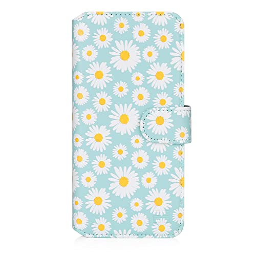 32nd Blumen Series 3.0 - PU Leder-Mappen-Hülle Case Cover für Samsung Galaxy S23 Ultra, Blumendesign hüllen Mit RFID-Blockierung Kartensteckplatz, Magnetverschluss und Standfuß - Blaues Gänseblümchen von 32nd