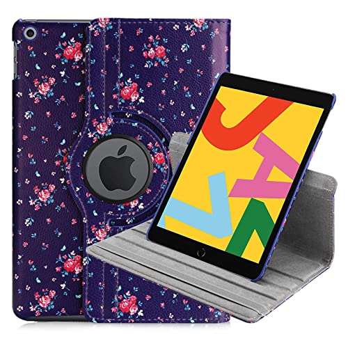 32nd Blumen Series - Design PU Leder 360 Folio Case Cover mit Ständer für Apple iPad 10.2" 7. Gen (2019), 8. Gen (2020) und 9. Gen (2021) & iPad Pro 2 10.5" (2017) - Weinlese-Rosen-Indigo von 32nd
