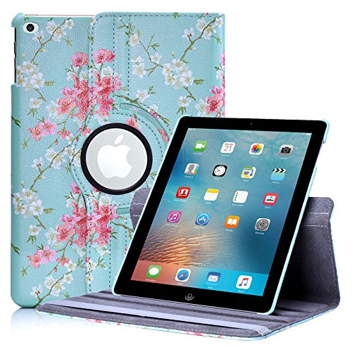 32nd Blumen Series - PU Leder Folio Hülle Case Flip Cover für Apple iPad 9.7" (2017) & iPad 9.7" (2018), Blumendesign hüllen Entwurf gemacht Mit Ständer - Frühlings-Blau von 32nd