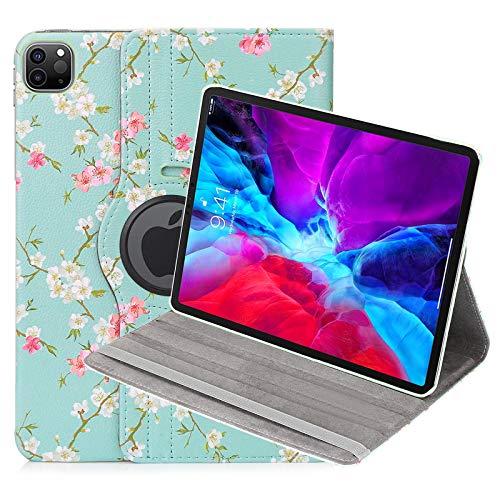 32nd Blumen Series - PU Leder Folio Hülle Case Flip Cover für Apple iPad Pro 12.9" (2020/2021), Blumendesign hüllen Entwurf gemacht Mit Ständer - Frühlings-Blau von 32nd