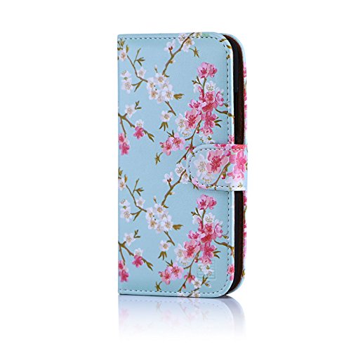 32nd Blumen Series - PU Leder-Mappen-Hülle Case Cover für Motorola Moto G5 Plus, Blumendesign hüllen Entwurf gemacht Mit Kartensteckplatz und Magnetverschluss - Frühlings-Blau von 32nd
