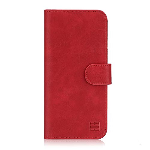 32nd Essential Series - PU Leder Mappen Hülle Flip Case Cover für Nokia 5.1 Plus (2018), Ledertasche hüllen mit Magnetverschluss und Kartensteckplatz – Rot von 32nd