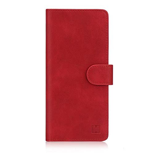 32nd Essential Series - PU Leder Mappen Hülle Flip Case Cover für Sony Xperia 1 (2019), Ledertasche hüllen mit Magnetverschluss und Kartensteckplatz – Rot von 32nd