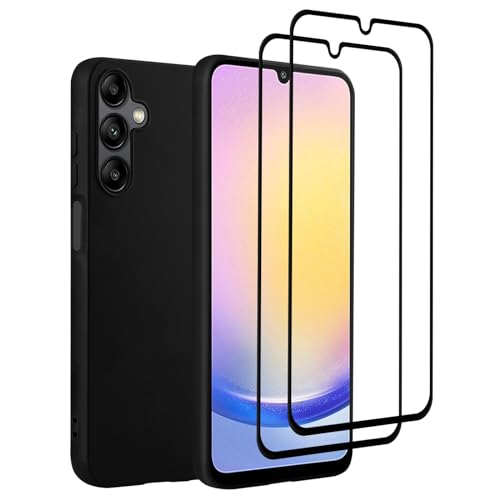 32nd Flüssiges Silikon Schutzhülle für Samsung Galaxy A25 mit 2 Displayschutzfolien aus gehärtetem Glas, schlanke und langlebige Case Cover - Schwarz 32nd Flüssiges Silikon Schutzhülle für Samsung Galaxy A25 mit 2 Displayschutzfolien aus gehärtetem Glas, schlanke und langlebige Case Cover - Schwarz von 32nd