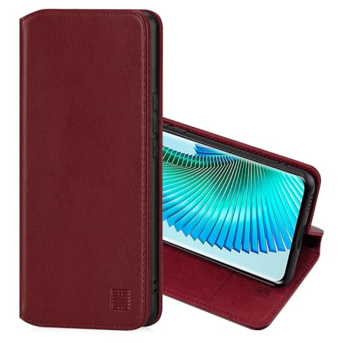 32nd Klassische Serie 2.0 - Lederhülle Case Cover für Honor Magic 6 Lite, Echtleder Hülle Mit RFID-Blockierung Kartensteckplatz, Magnetverschluss und Standfuß - Burgunder von 32nd