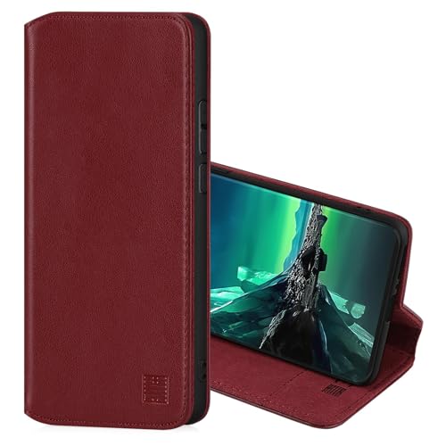 32nd Klassische Serie 2.0 - Lederhülle Case Cover für Motorola Edge 40 Neo, Echtleder Hülle Mit RFID-Blockierung Kartensteckplatz, Magnetverschluss und Standfuß - Burgunder von 32nd