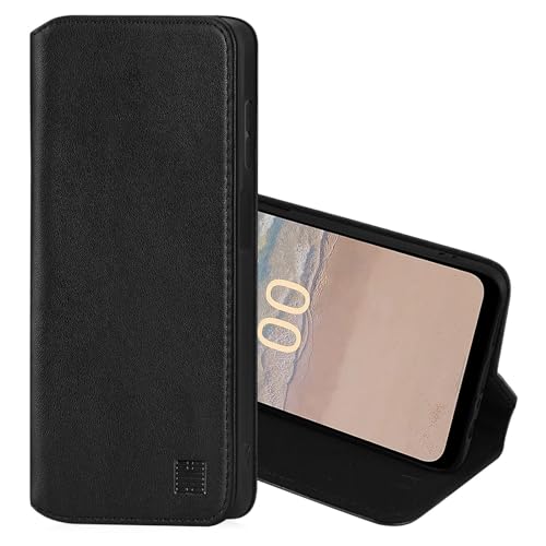 32nd Klassische Serie 2.0 - Lederhülle Case Cover für Nokia G22, Echtleder Hülle Mit RFID-Blockierung Kartensteckplatz, Magnetverschluss und Standfuß - Schwarz von 32nd