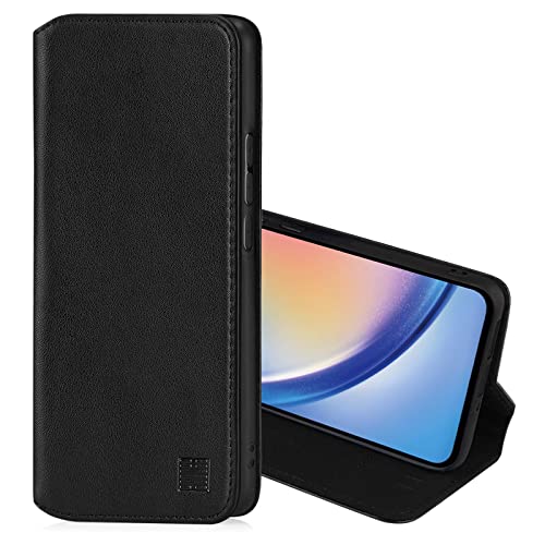 32nd Klassische Serie 2.0 - Lederhülle Case Cover für Samsung Galaxy A34 (2023), Echtleder Hülle Mit RFID-Blockierung Kartensteckplatz, Magnetverschluss und Standfuß - Schwarz von 32nd