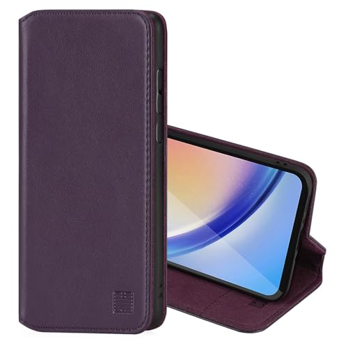 32nd Klassische Serie 2.0 - Lederhülle Case Cover für Samsung Galaxy A35, Echtleder Hülle Mit RFID-Blockierung Kartensteckplatz, Magnetverschluss und Standfuß - Aubergine von 32nd