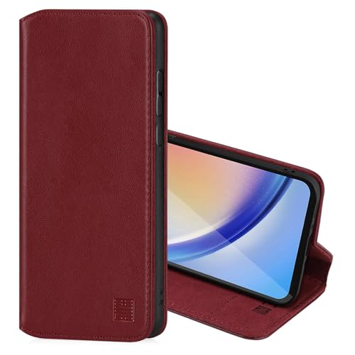 32nd Klassische Serie 2.0 - Lederhülle Case Cover für Samsung Galaxy A35, Echtleder Hülle Mit RFID-Blockierung Kartensteckplatz, Magnetverschluss und Standfuß - Burgunder von 32nd