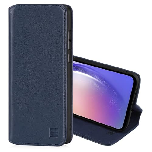 32nd Klassische Serie 2.0 - Lederhülle Case Cover für Samsung Galaxy A55, Echtleder Hülle Mit RFID-Blockierung Kartensteckplatz, Magnetverschluss und Standfuß - Marineblau von 32nd